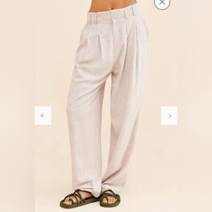 Free People Cream Wide-Leg Pleated Trousers
